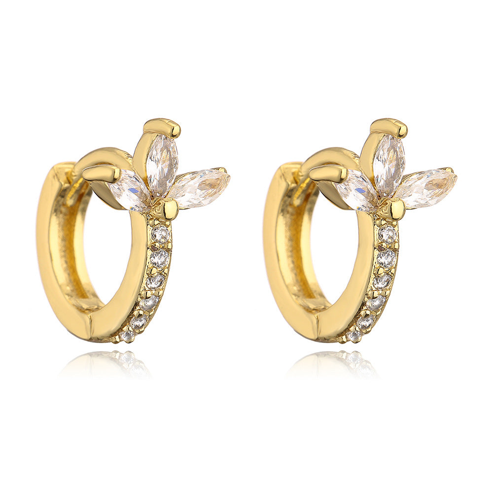 Geometric Copper Hoop Earrings with 18K Gold Plating and Zircon Accents for Women