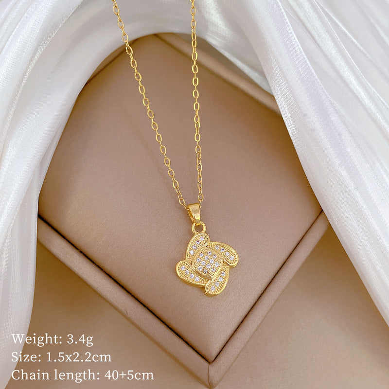 Minimalist Clover-Shaped Titanium Steel Pendant Necklace and Earrings Set with Hollow-Out Design and Plated Finish