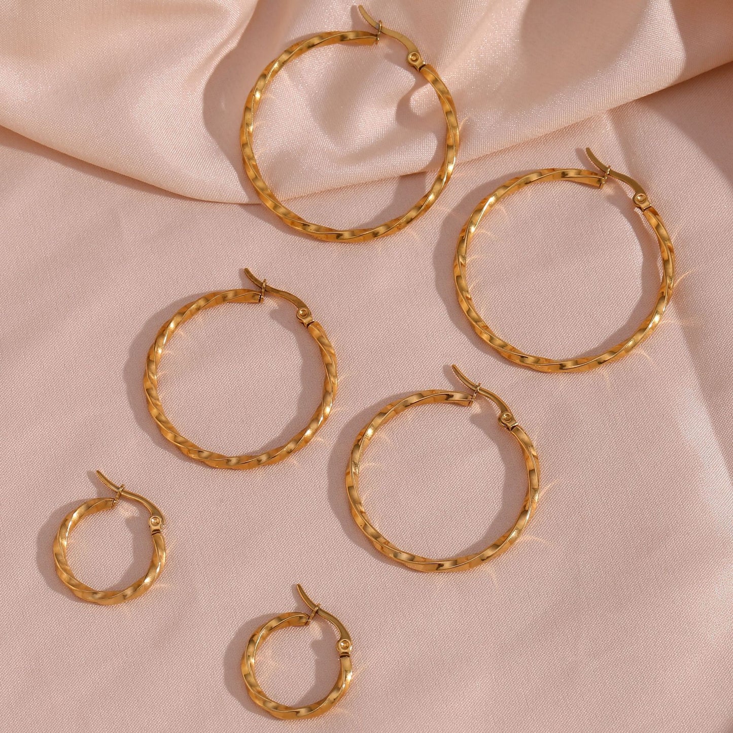 Pendientes de Aro Minimalistas de Lujo Geométricos de Acero Inoxidable con Chapado en Oro de 18K para Mujer