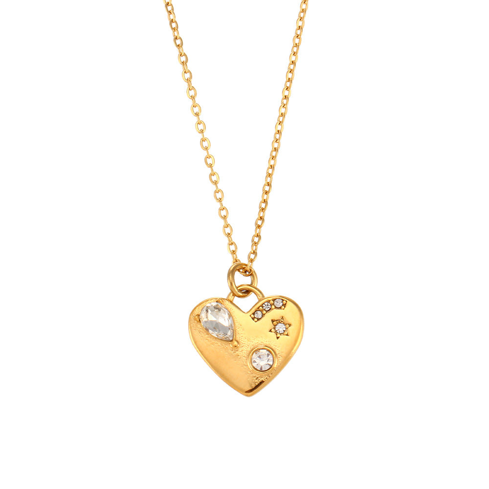 Collana Pendente Farfalla Minimalista alla Moda con Catena in Acciaio Inossidabile e Ciondoli a Cuore e Occhio di Allah in Acrilico