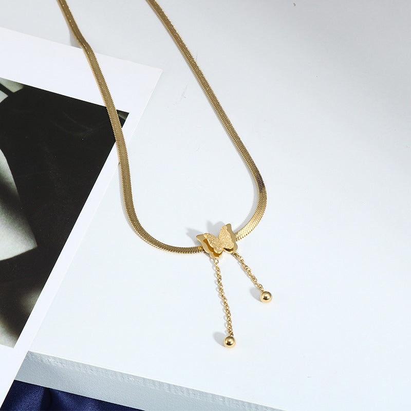 Minimalist Geometric Titanium Steel Snake Chain Necklace with Roman Numeral Pendant for Women