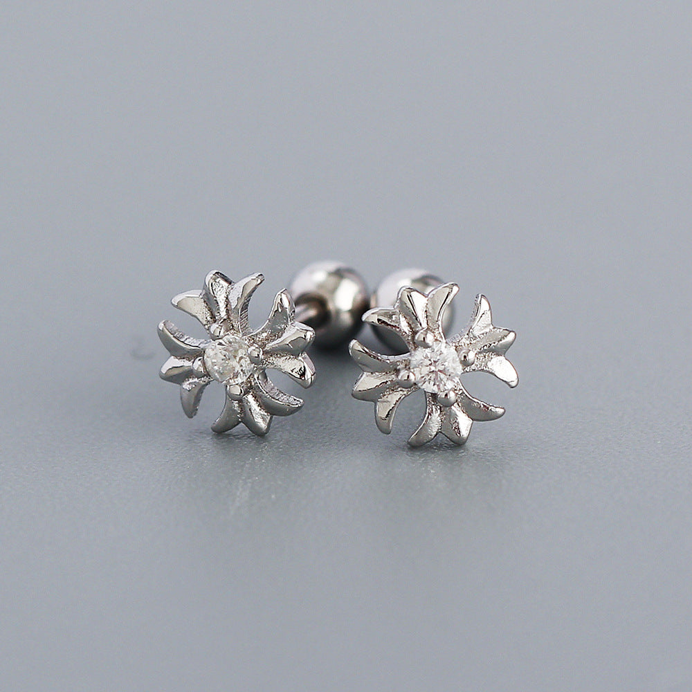 Orecchini a perno a croce in argento sterling 925 con intarsio di strass e design geometrico da donna