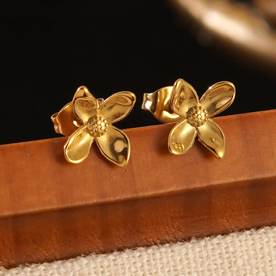 Minimalist Luxury Gold Plated Stainless Steel Floral Earrings for Women