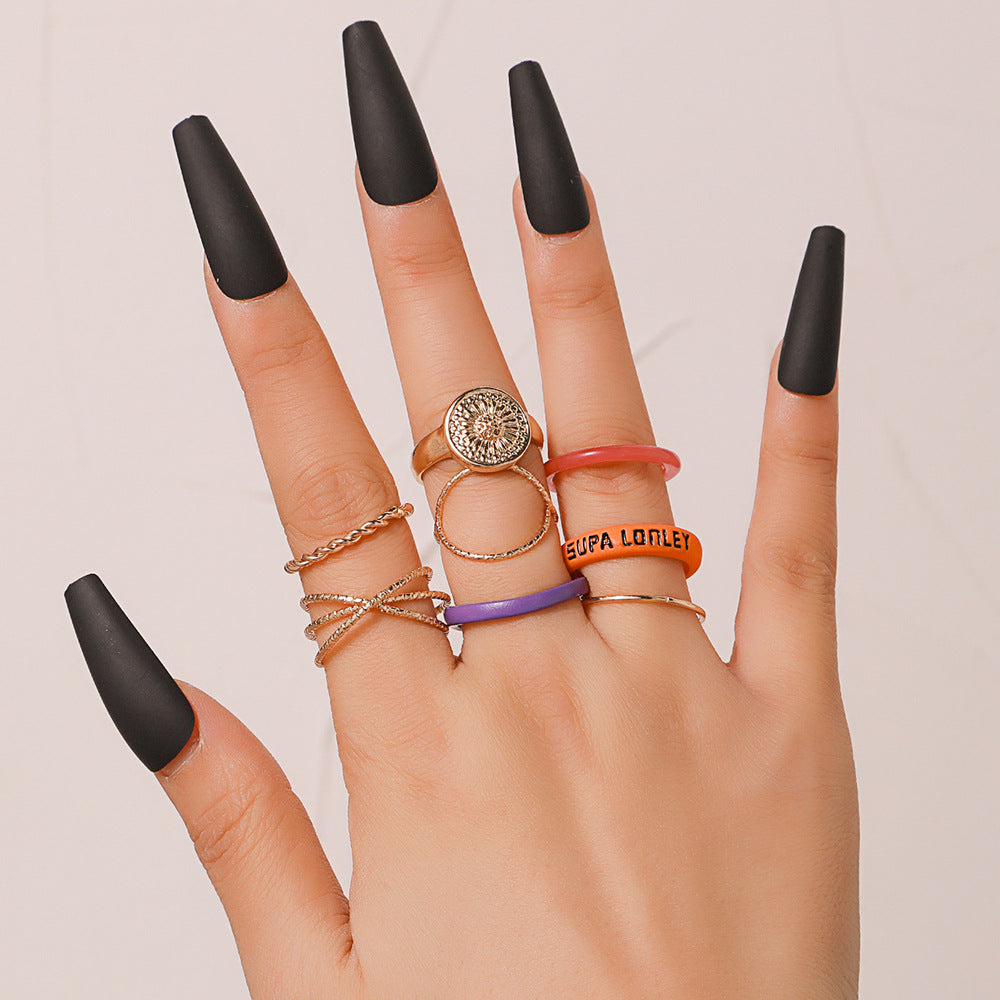 Vintage Gold Silver Tone Heart Geometric Alloy Plated Rope Ring Set for Unisex