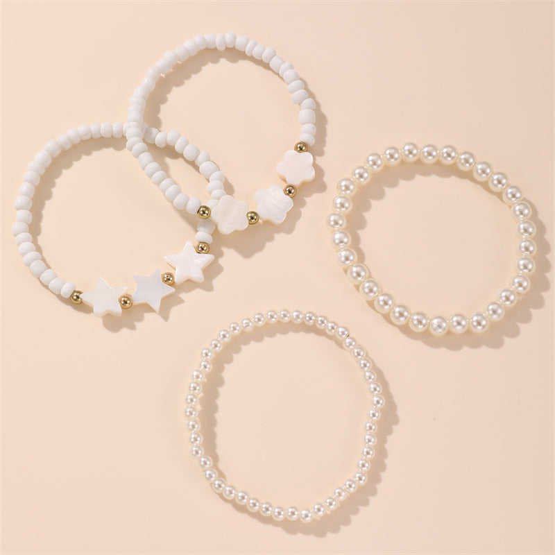Braccialetto Minimalista Cuore Stella Fiore con Perline in Vetro dai Colori Chiari per Bambini