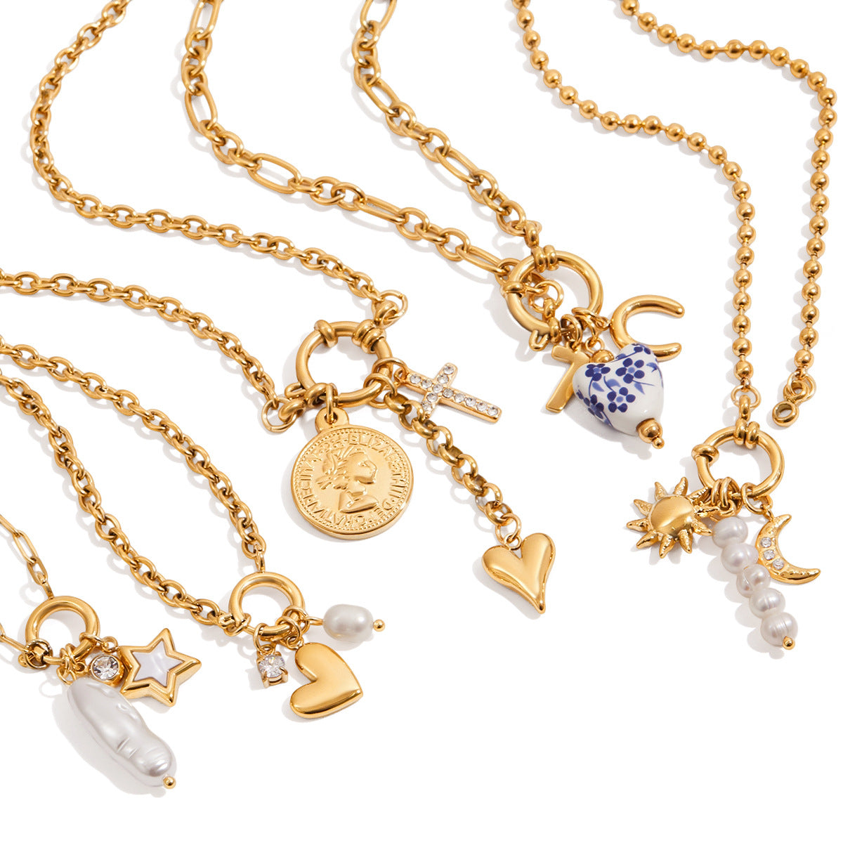 Collana con Pendente Geometrico Minimalista in Acciaio al Titanio con Accento di Perla d'Acqua Dolce, Catena in Acciaio Inossidabile Galvanizzato, Gioielli Eleganti da Donna