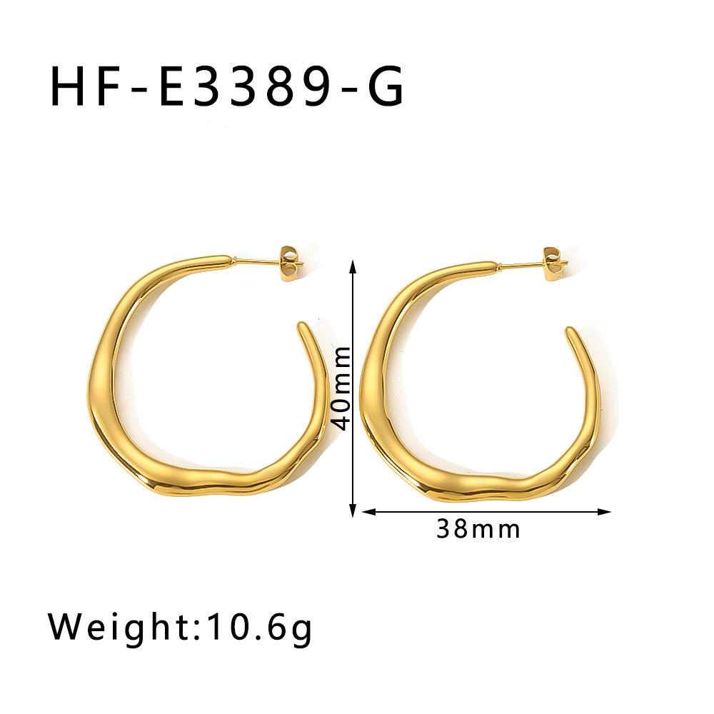 Irregular C-Shaped Stainless Steel Earrings with 18K Gold Plating, Minimalist Fashion Ear Cuffs for Women