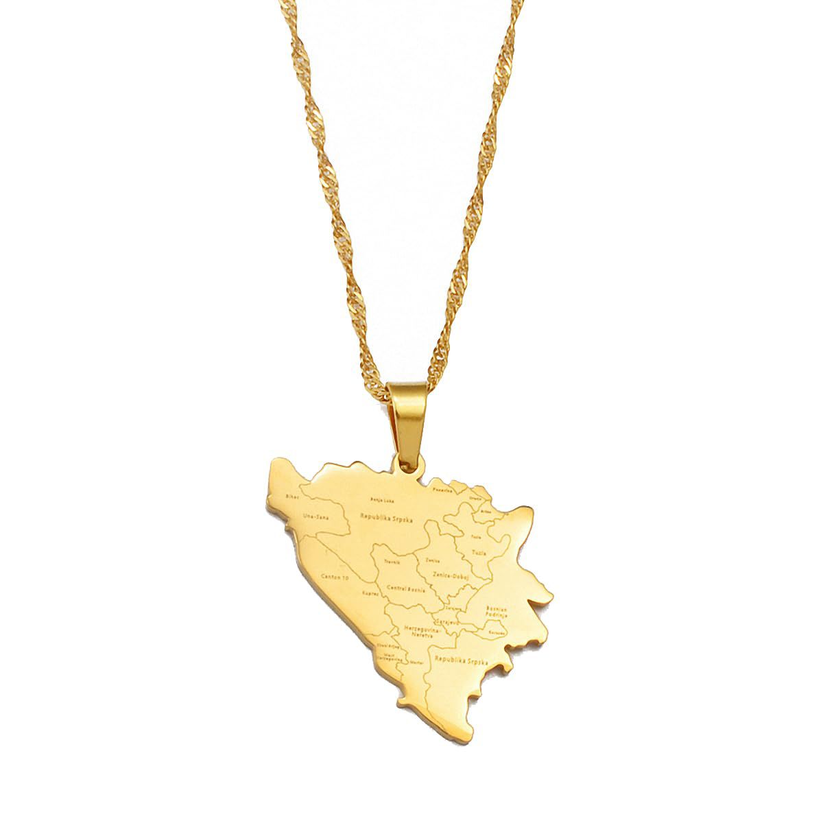 Minimalist Map City Pendant Necklace for Unisex in Stainless Steel with Titanium Steel Charm and Electroplated Finish