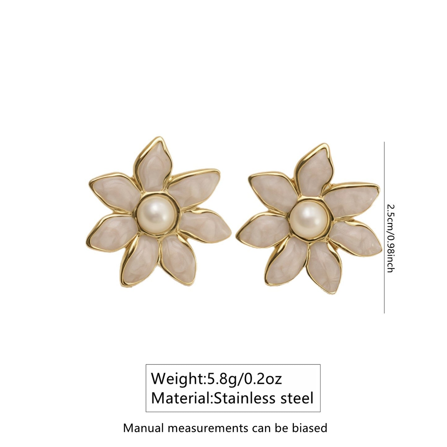 Vintage Elegant Drip Oil Floral Stainless Steel Pearl Stud Earrings