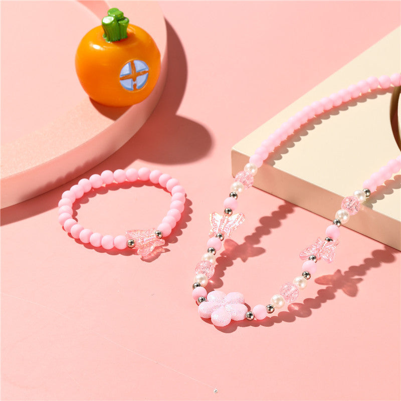 Collar de cadena de serpiente con perlas y flores de dibujos animados, con dije de resina, barra de dijes de bricolaje para niñas