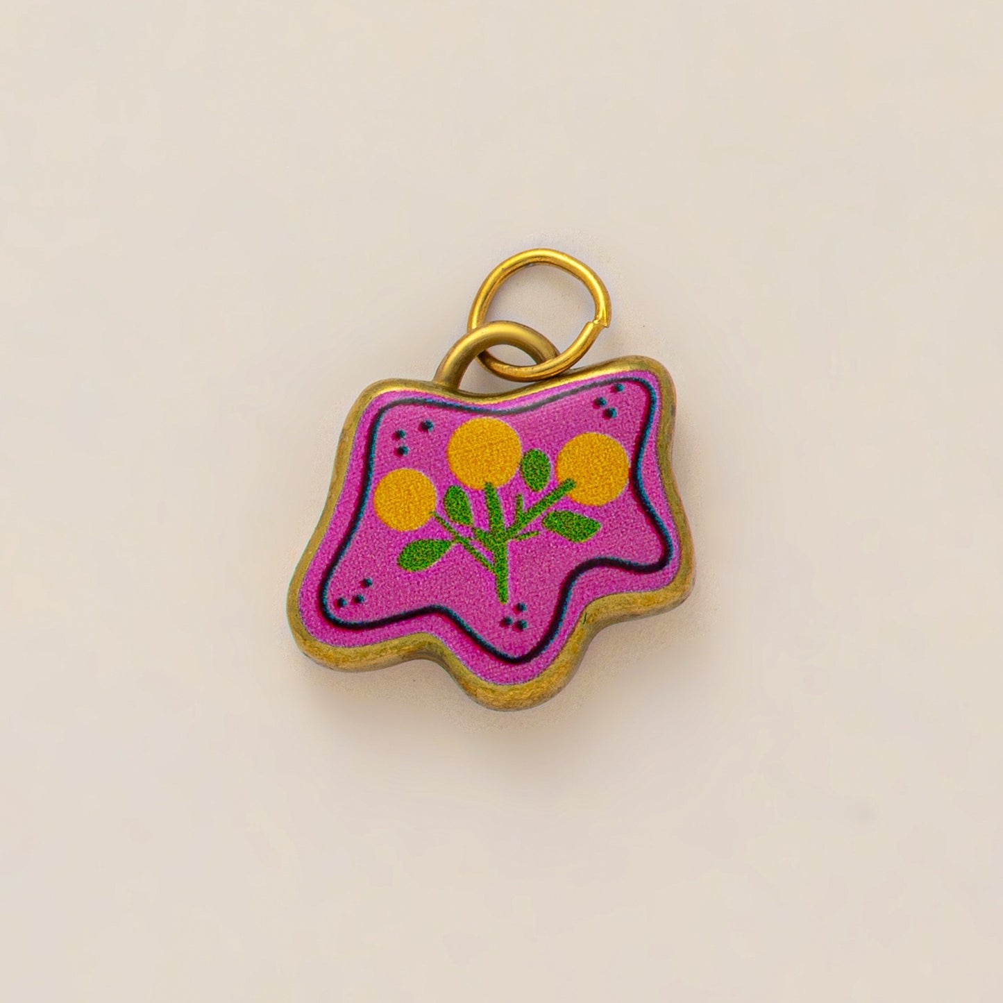 Vintage Asymmetrical Fruit Pattern 18K PVD Gold Plated Stainless Steel Shoe Charm Bar