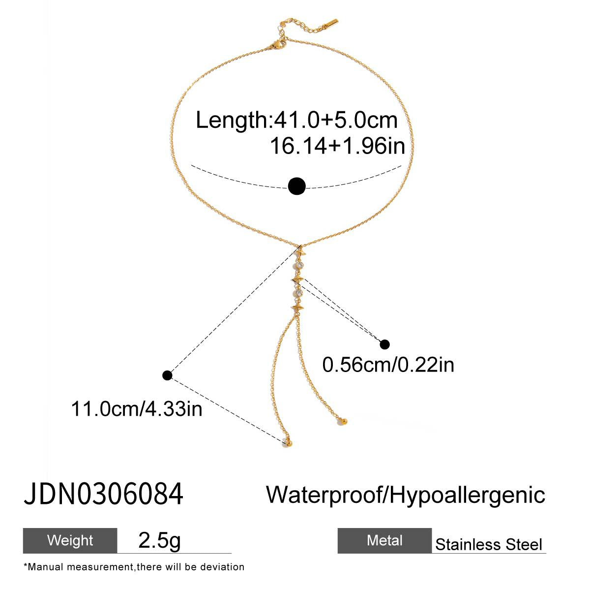Collana di lusso a catena geometrica a Y con ciondolo in acciaio al titanio placcato oro 18 carati e zircone da donna