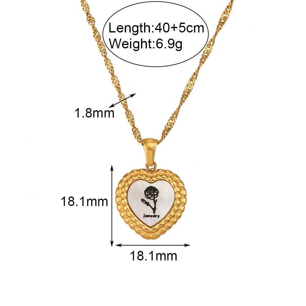 Collar minimalista de acero inoxidable con forma de corazón, chapado en oro de 18 quilates y colgante de concha para mujer