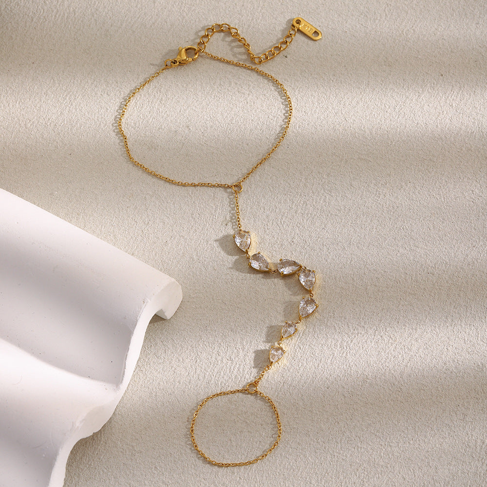 Bracciale a forma di O in acciaio inossidabile placcato oro 18 carati con zirconi, geometrico e alla moda, da donna