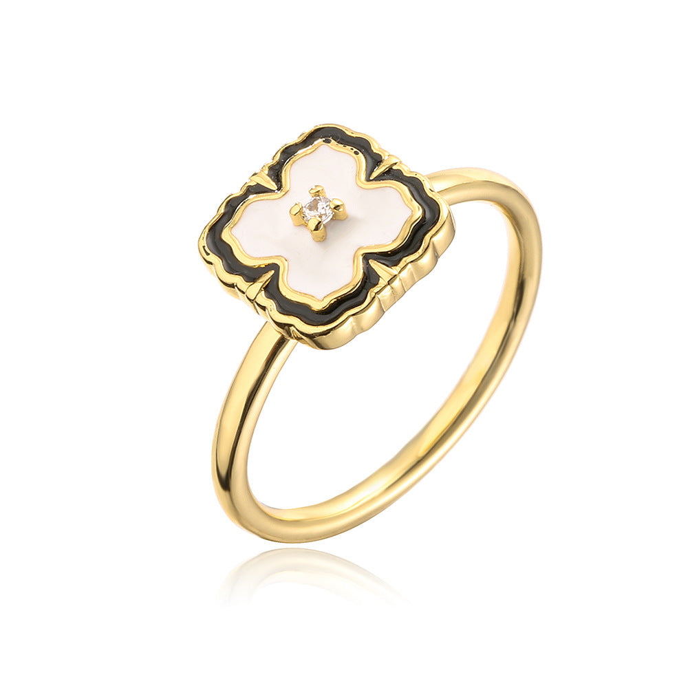 Anello Aperto Geometrico alla Moda da Donna con Base in Rame Placcata Oro 18K e Pietra in Zirconia Micro-Incastonata