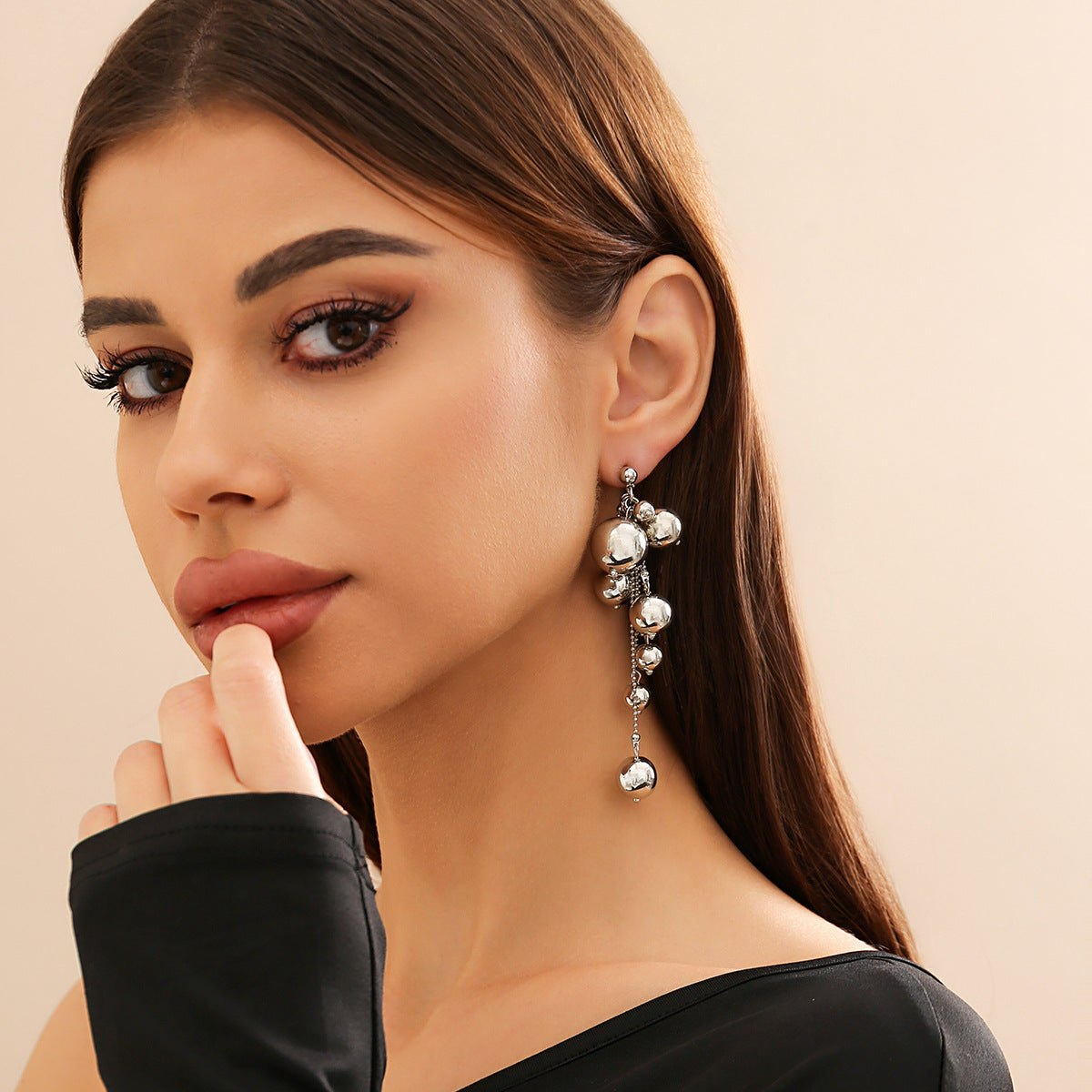 Sweet Geometric Faux Pearl Tassel Plated Earrings for Women