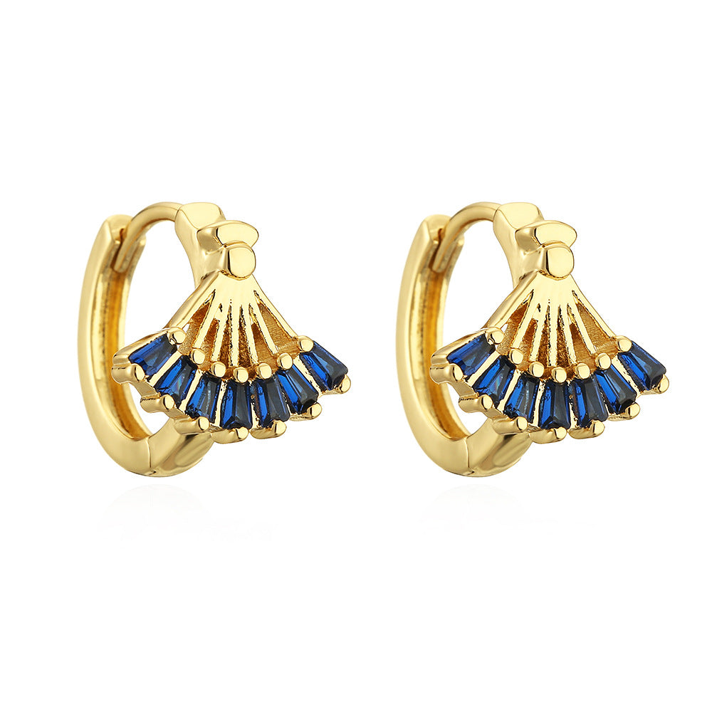 Fashion Geometric Fan Shape Copper Earrings with Micro-inlaid Zircon and 18K Gold Plating for Women