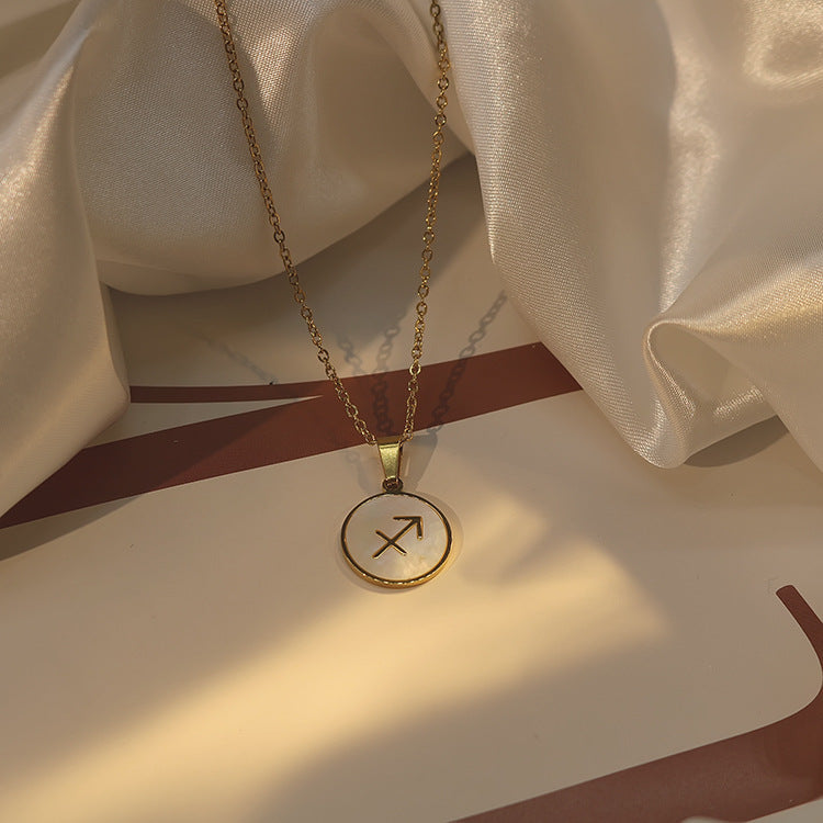 Collana con ciondolo zodiacale in stile INS in acciaio inossidabile con placcatura in oro 18 carati, catena a onda d'acqua, da donna