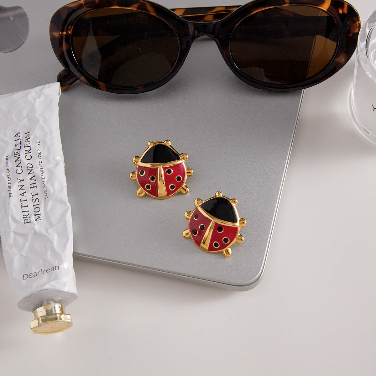 Natural Style Insect-Shaped Enamel Stainless Steel Earrings for Women with Titanium Steel Pendant