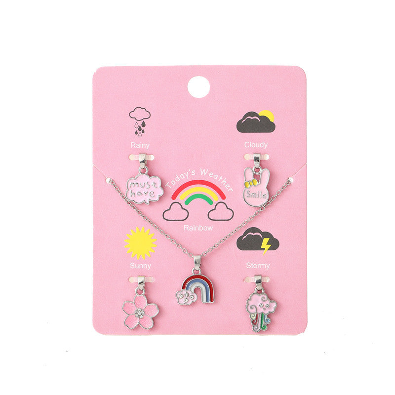 Bonito collar con colgante de unicornio de dibujos animados para niños, de aleación, ajustable, con acabado de esmalte y cadena de cruz