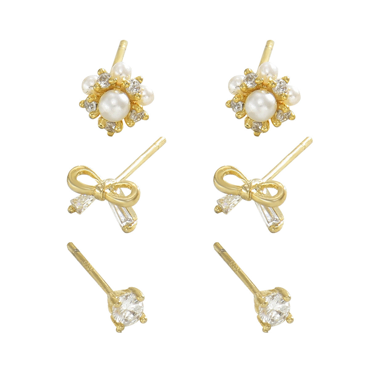Pendientes de cobre minimalistas con forma de lazo y circonitas, con postes de acero inoxidable para mujer