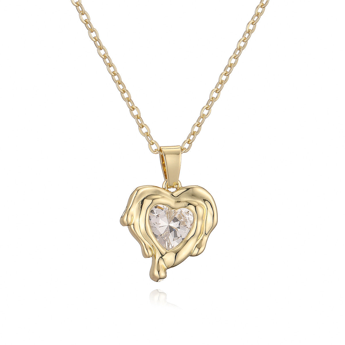 Minimalist Heart-Shaped Copper Pendant Necklace with Real Gold Plating and Zircon Accents for Women