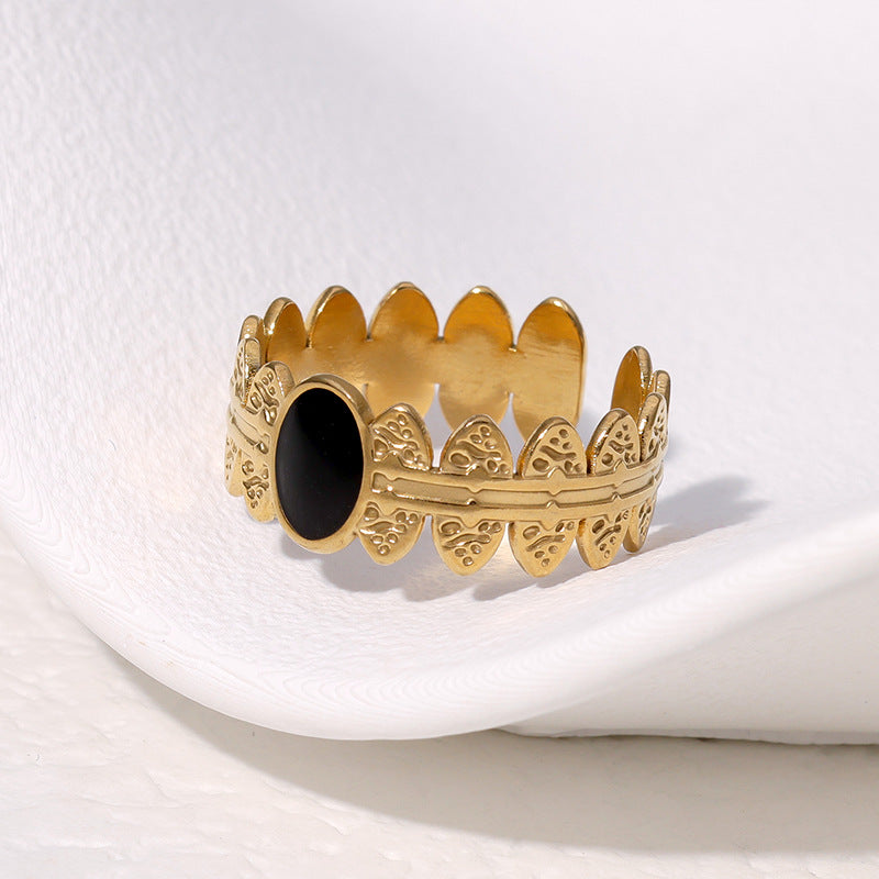 Anello regolabile geometrico vintage francese in acciaio inossidabile con placcatura in oro 18 carati da donna