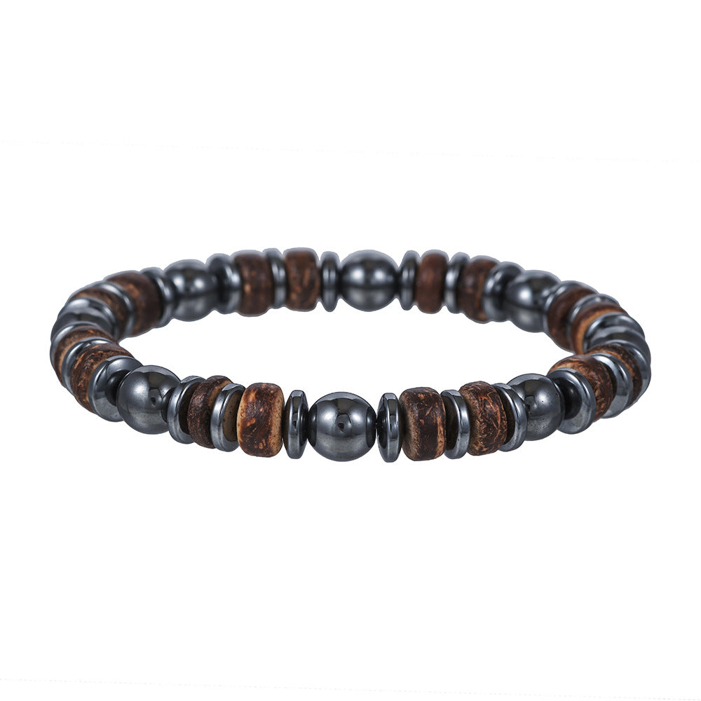 Bohemian Geometric Matte Wood Gemstone Bracelet for Men and Women