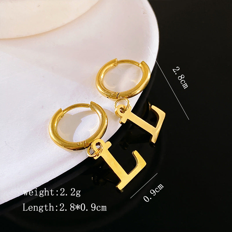 Minimalist Luxury Letter Brass Plated Earrings with Stainless Steel Posts for Women