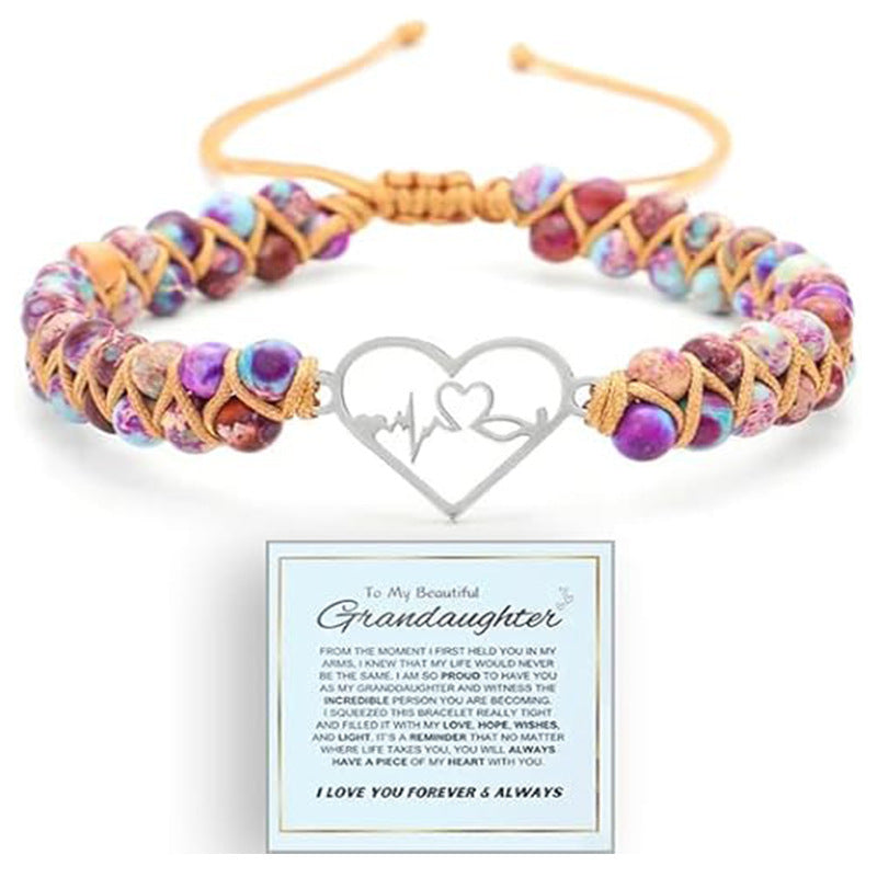 Handmade Double Layer Heart Shape Gemstone Beaded Bracelet Unisex Fashion Jewelry