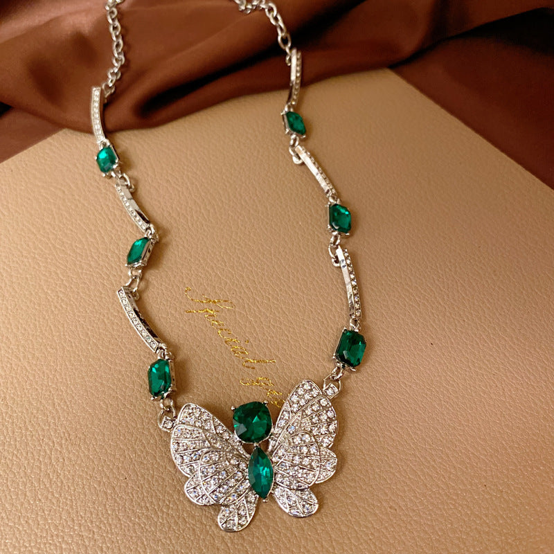 Vintage Green Rhinestone Butterfly Pearl Earrings with Stainless Steel Posts for Women