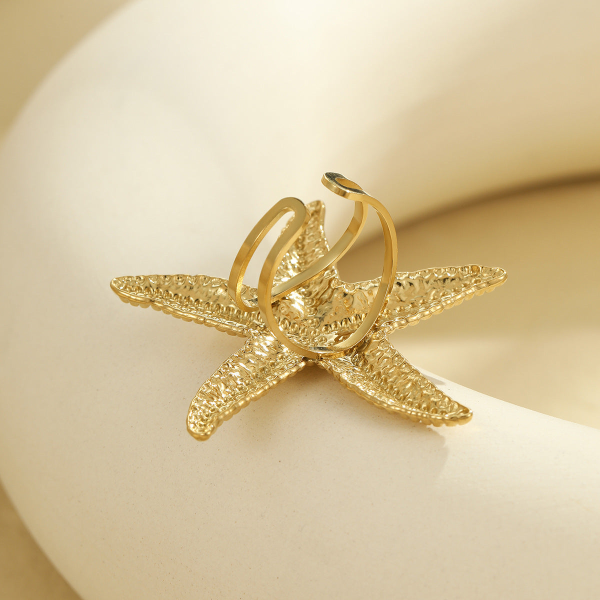 Anello Minimalista in Acciaio Inossidabile a Forma di Stella Marina con Placcatura in Oro per Donna, Gioiello di Moda Ispirato all'Oceano