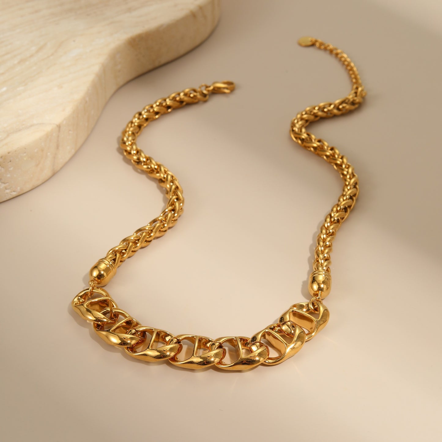 Fashionable Geometric Stainless Steel Necklace with Gold Plating for Women, Adjustable Chain Jewelry