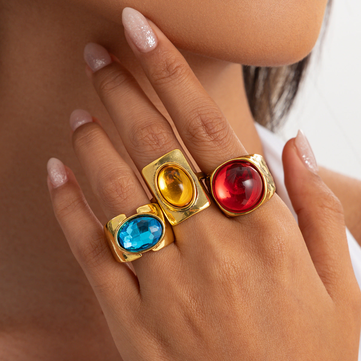 Vintage Square Oval Gemstone Zinc Alloy Plated Ring for Women