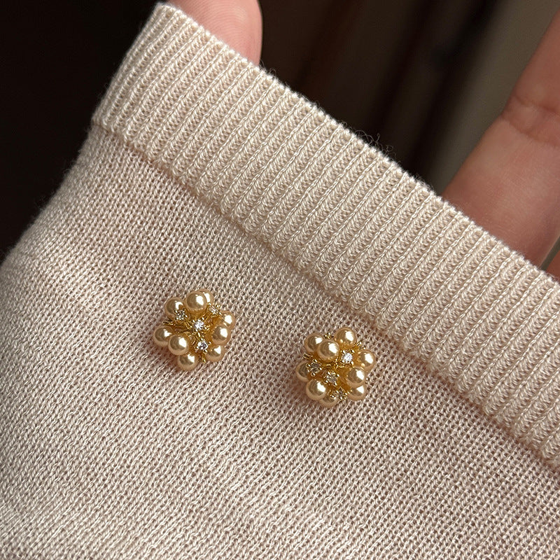 Orecchini a perno eleganti in stile vintage con perle e strass, in argento sterling 925, design geometrico per donna, per l'uso quotidiano e l'ufficio