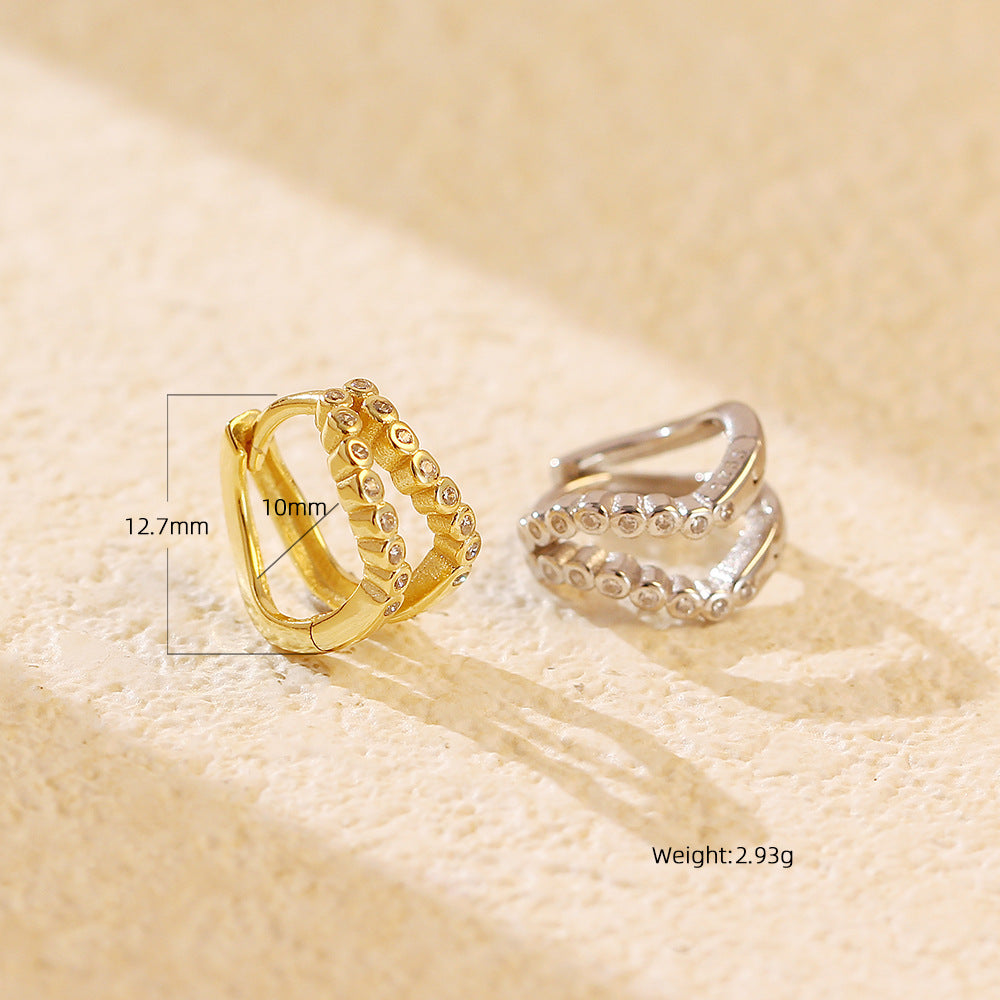 Pendientes de tachuela para mujer de plata de ley 925, minimalistas, geométricos, de doble capa, con líneas embellecidas