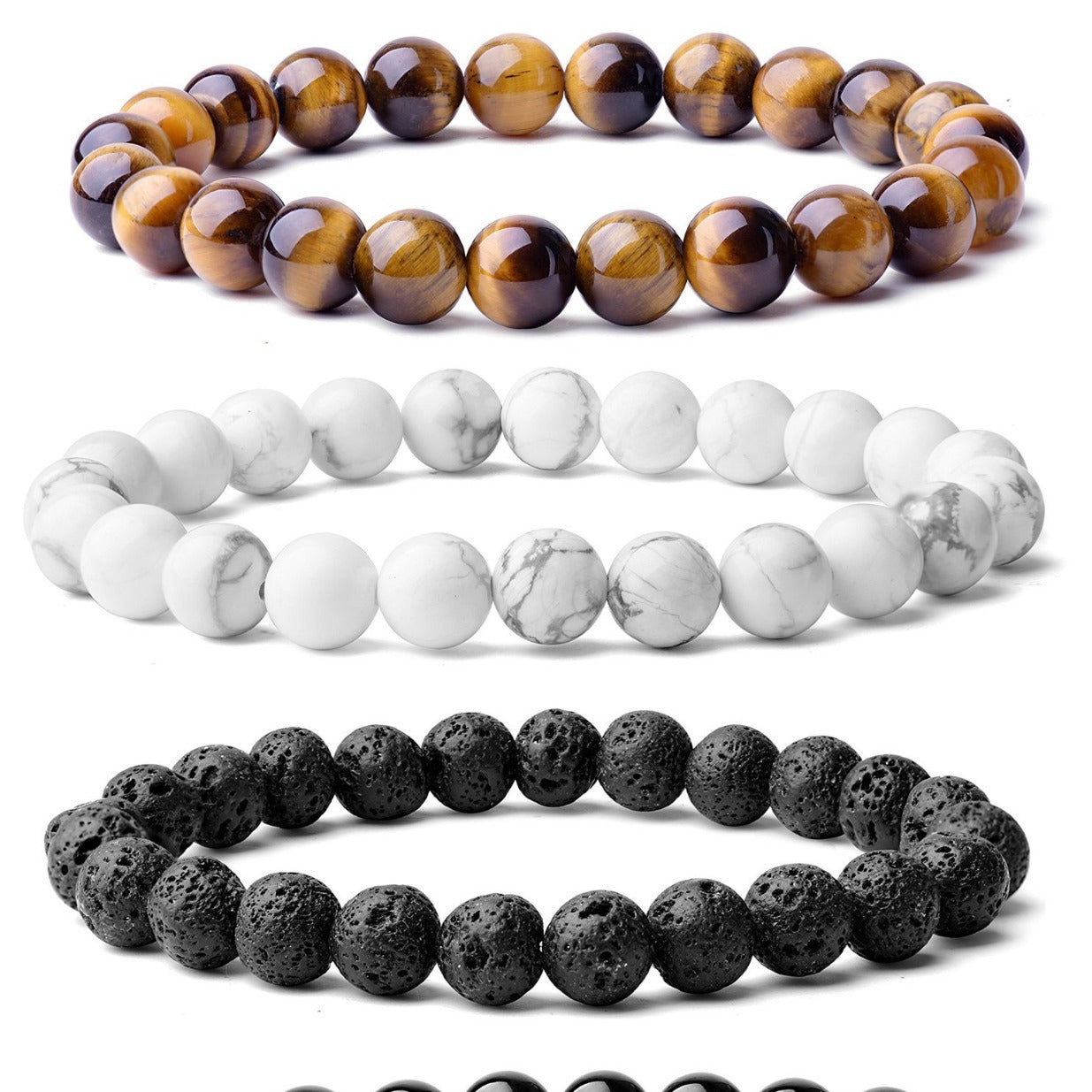 Geometric Natural Stone Agate Beaded Bracelet 8mm Unisex Elastic Stretch Handmade Jewelry