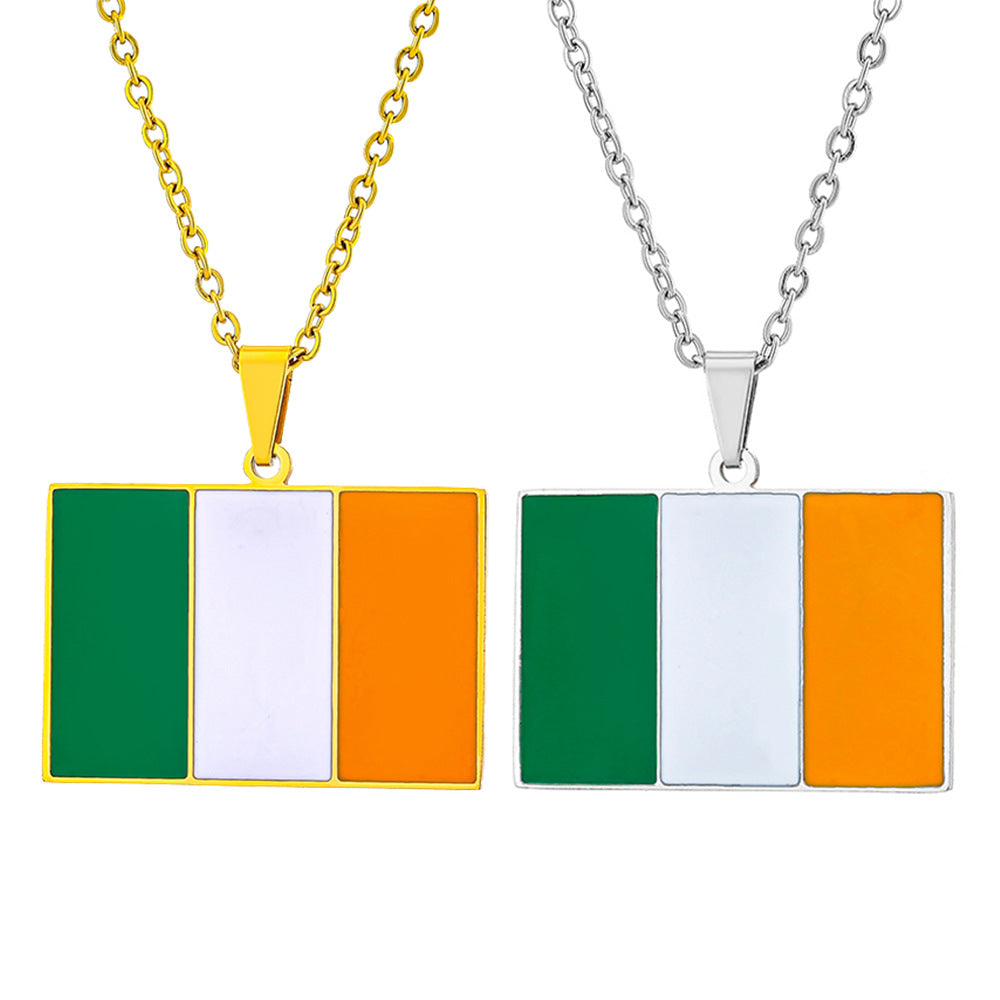 Collar con colgante de bandera irlandesa vintage de acero inoxidable con esmalte, diseño geométrico, joyería étnica unisex