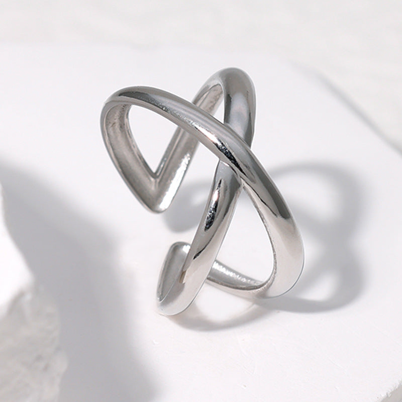 Minimalist Geometric Titanium Steel Adjustable Open Ring for Women with Gold Plating and Fade-Resistant Finish