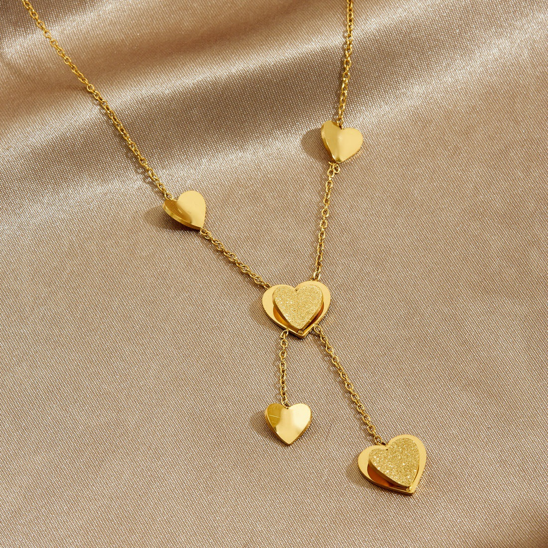 Minimalist Gold Plated Heart Stainless Steel Tassel Pendant Necklace for Women