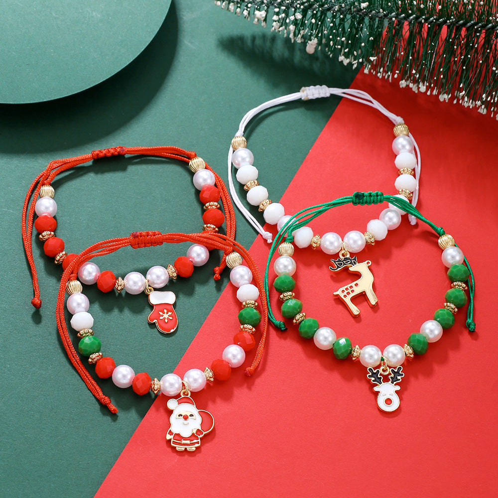 Christmas Snowman and Santa Animal Shape Plated Alloy Bracelet Set for Unisex