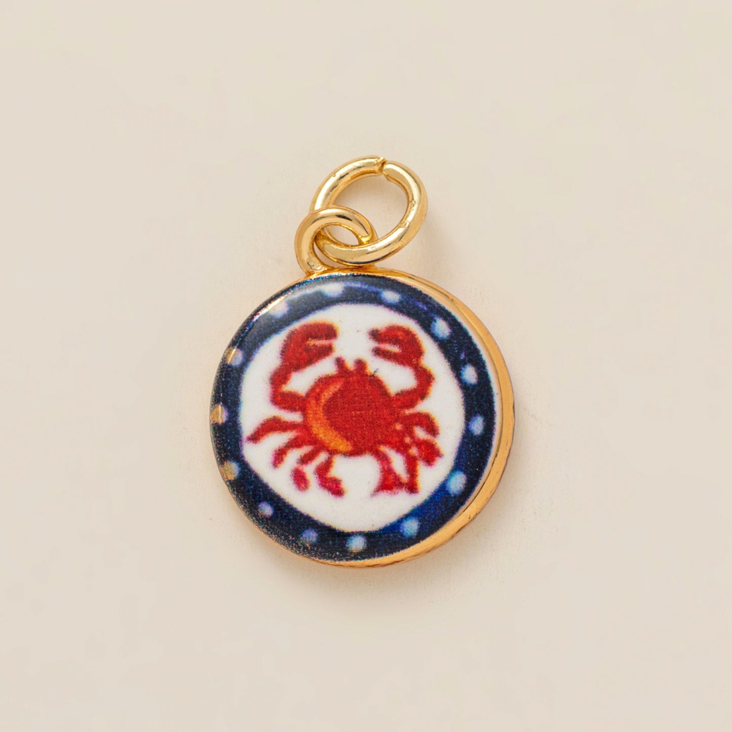 Vintage Plated Brass Ceramic Crab Lobster Clover Flower Charm Bar