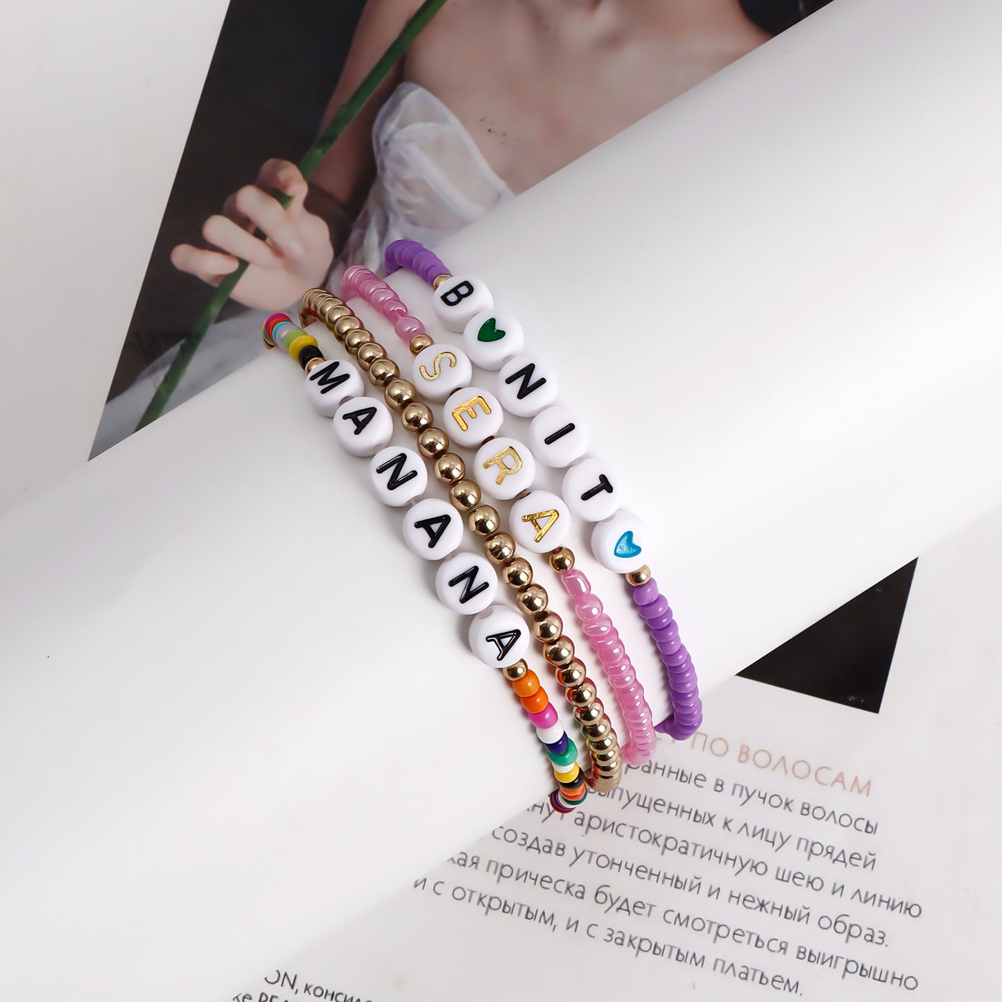 Geometric Minimalist Plated Beaded Bracelet for Women with Round Beads Music Festival Fan Gift