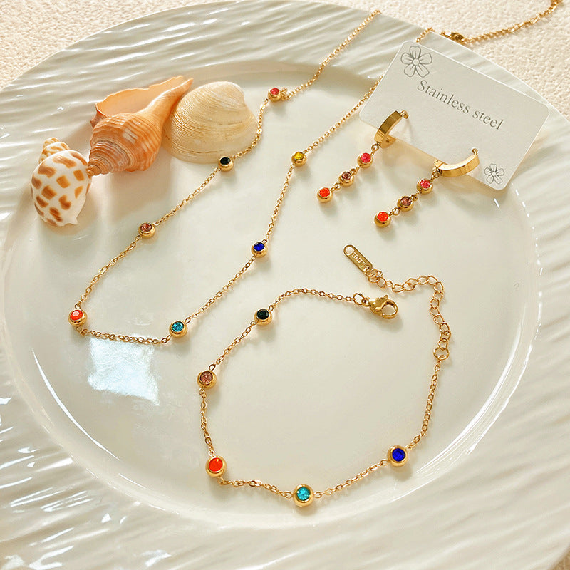 Casual Gold Plated Titanium Steel Necklace Set with Diamond and Pearl Inlay for Unisex