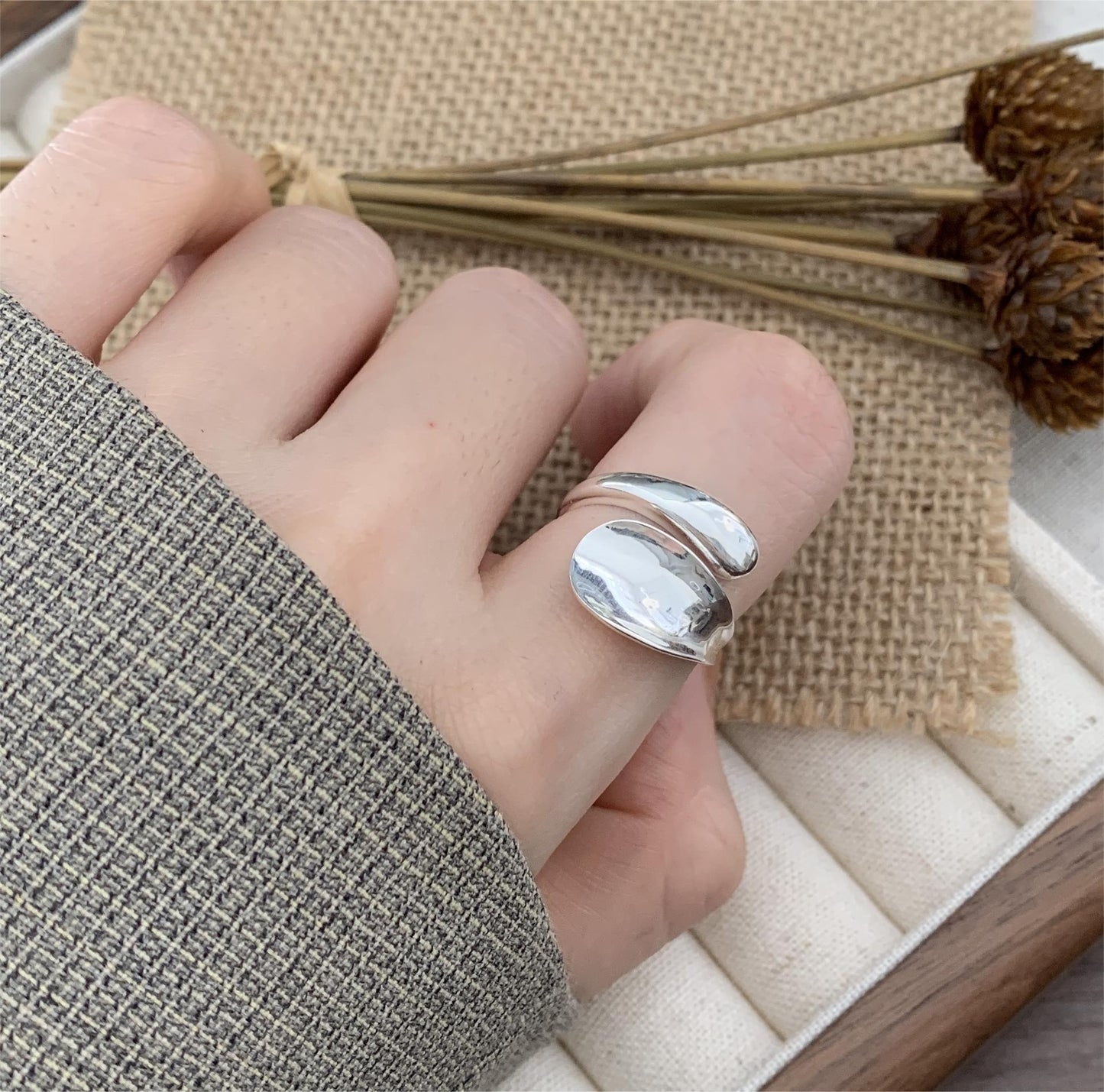 Minimalist 925 Sterling Silver Polished Geometric Number Ring for Women