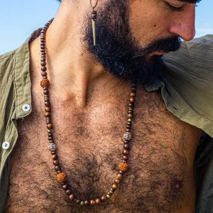 Bohemian Vintage Men's Geometric Wood Beaded Necklace