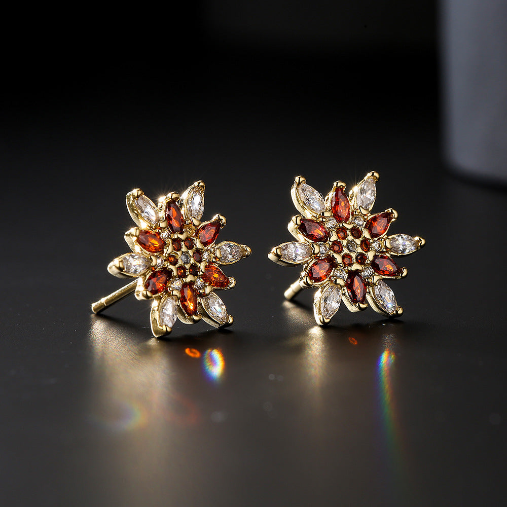 Orecchini a Perno Minimalisti Geometrici in Rame Placcato Oro 18K con Accenti di Zirconi