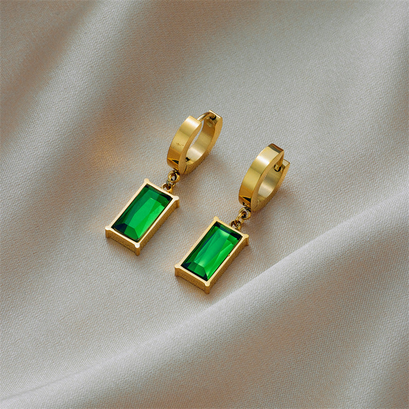 Juego de collar de colgante cuadrado de acero de titanio vintage y pendientes de circonitas con cadena de serpiente para mujer