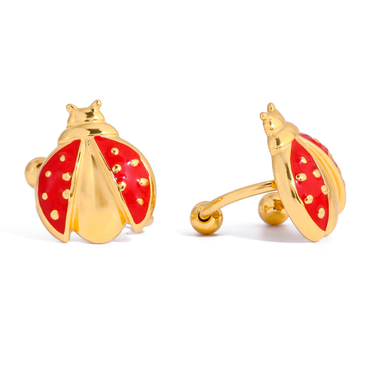 Elegant Geometric Ladybug Stainless Steel Plated Clip-On Earrings for Women