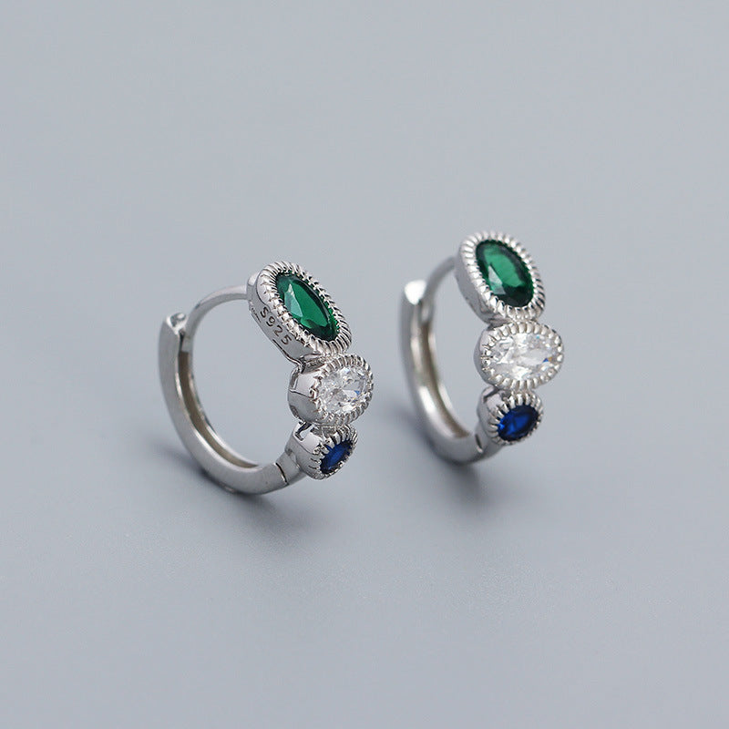 Geometric Shape S925 Sterling Silver Emerald Earrings with Plated Finish for Women
